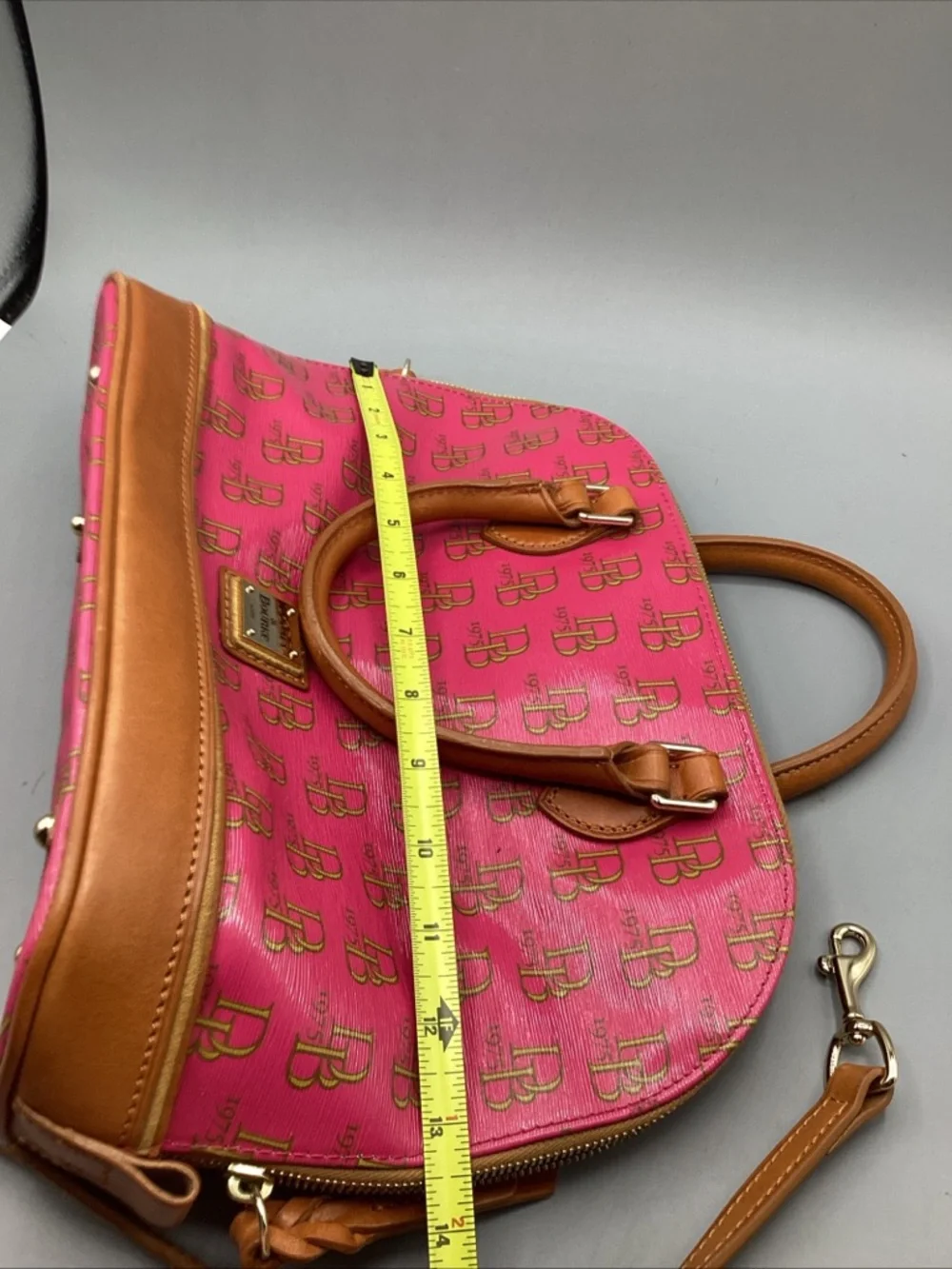 NOS Dooney & Bourke Pink Logo Satchel with Tan Leather Trim and Strap